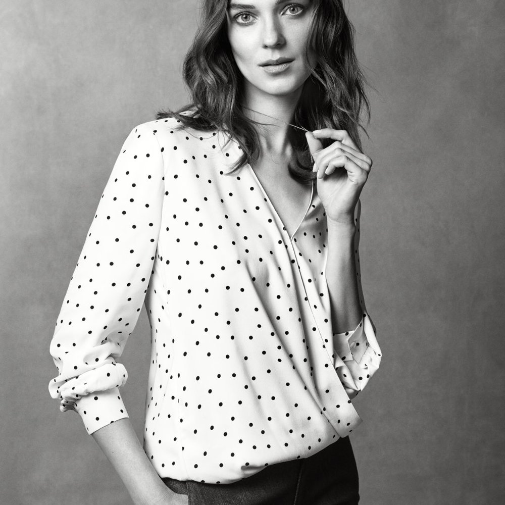 Vince Camuto Fiesta Polka-Dot Satin Blouse